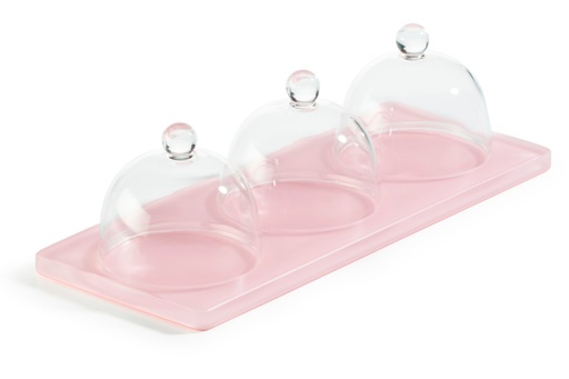[515562] Serveerplateau met 3 cloches 25.0x9.0x(h)7.5cm Mealplak Sweety pink Revol
