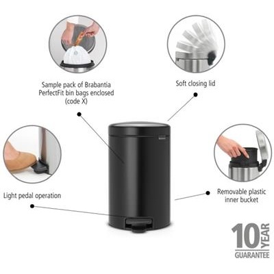 [52312] Prullenbak 3.0l NewIcon Brabantia matt black