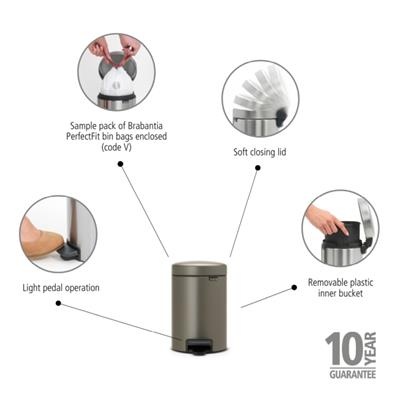 [55476] Prullenbak 3.0l NewIcon Brabantia platinum
