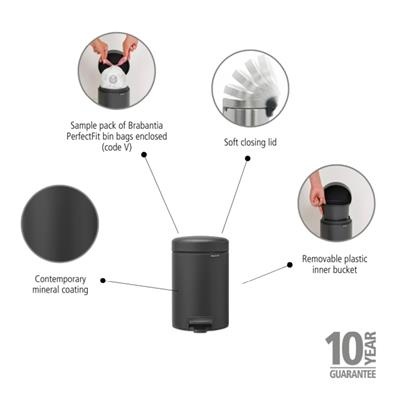 [55478] Prullenbak 3.0l NewIcon Brabantia mineral grey