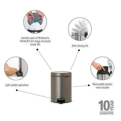 [55483] Prullenbak 5.0l NewIcon Brabantia platinum