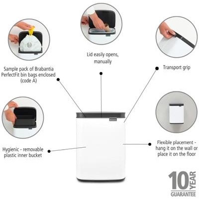 [55504] Prullenbak 4.0l wand Bo Brabantia white