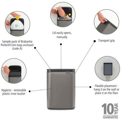 [55505] Prullenbak 4.0l Bo Brabantia platinum