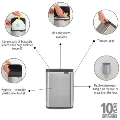 [55508] Prullenbak 4.0l Bo Brabantia fpp matt steel