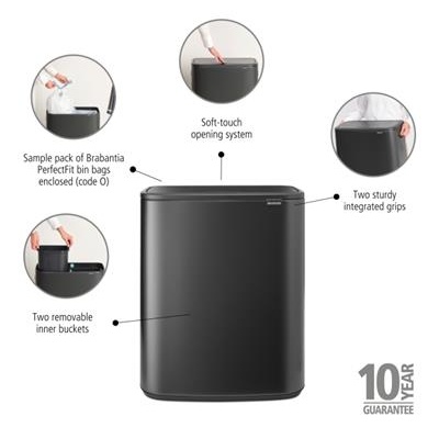 [55538] Prullenbak 2x30.0l Bo Brabantia confident grey