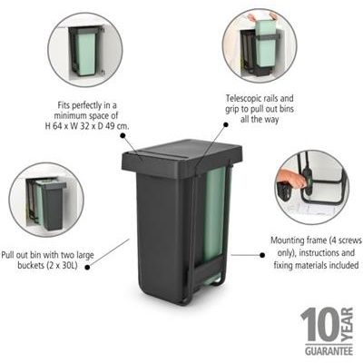 [55566] Prullenbak 2x30.0l built-in Brabantia dark grey