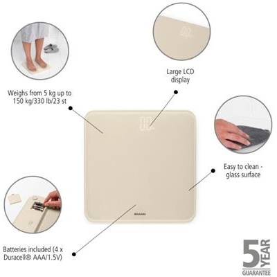 [55704] Weegschaal m/batterij renew Brabantia soft beige