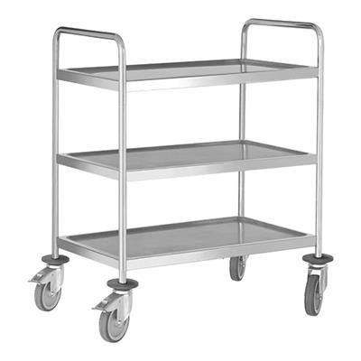 [2344] Serveerwagen 80.0x50.0cm(h)101.5cm 3 plateau's RVS