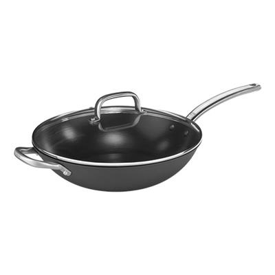 [2874] Wok 32.0cm plaatstaal met  RVS greep
