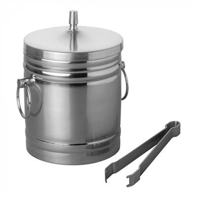 [2983] Ijsblokjesemmer 1.0l dubbelwandig +tang RVS