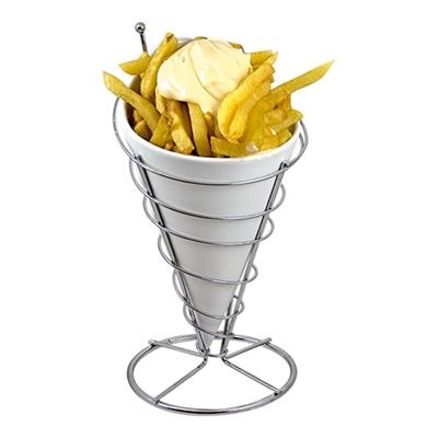 [5441] Frietzak porselein met  stand