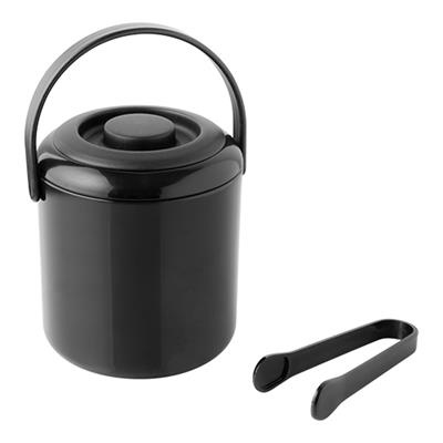 [9735] Ijsblokjesemmer 0.5l zwart kunststof + tang