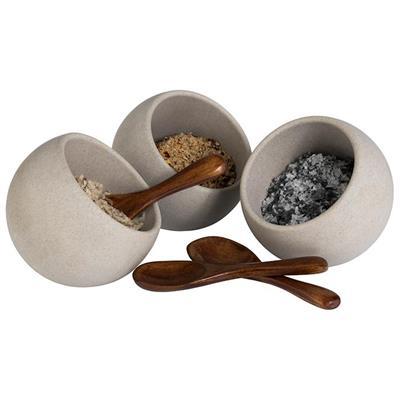 [52342] Set van 3 kommetjes grijs met lepel moon melamine
