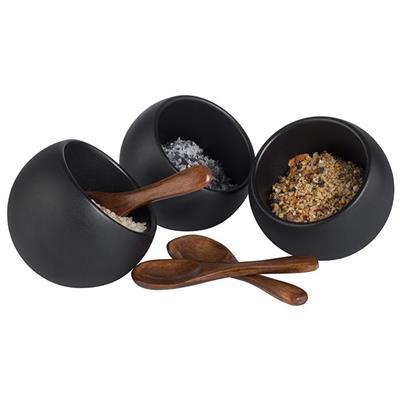 [52357] Set van 3 kommetjes zwart met lepel moon melamine