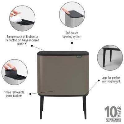 [55534] Prullenbak 3 x 11.0l Bo Brabantia platinum