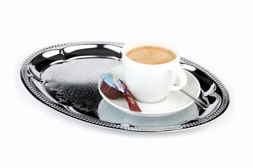 [506060] Dienblad Ovaal 31.0x23.0x1.5cm Koffiehuis Verchroomd RVS met Kleurinleg