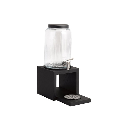 [506091] Drankdispenser 3.8 liter 18.0x18.0x41.0cm Valo zwart glazen reservoir met RVS kraan en eikenhouten onderstel