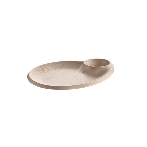 [506145] Melamine bord met geïntegreerd zwart dipbakje 24.0x20.0x2.5cm (inkeping 7.0cm) zand/zwart