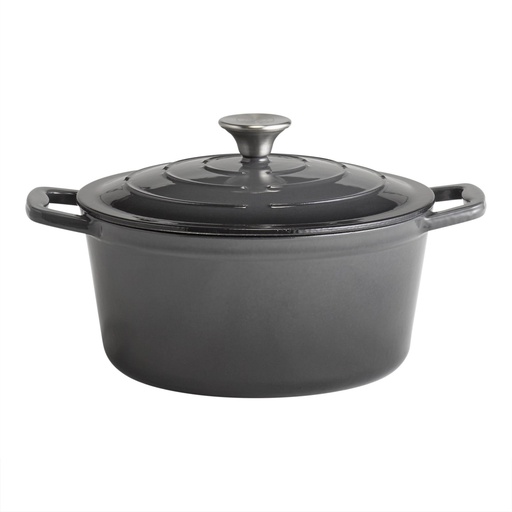 [506167] Kookpan met deksel Ø25.0xH11.5cm 4.0L gietijzer geëmailleerd crème buitenzijde antraciet binnenzijde
