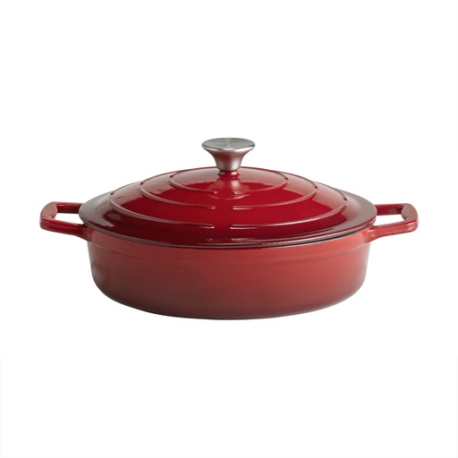 [506168] Gietijzeren braadpan met deksel 28.0x28.0x7.0cm 3.0 liter rood/crème