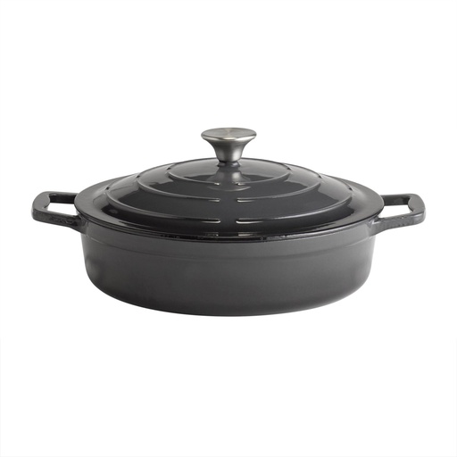 [506169] Gietijzeren braadpan met deksel 28.0x28.0x7.0cm 3.0 liter crème geëmailleerd met antraciete binnenkant