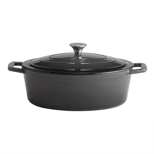 [506173] Ovale geëmailleerde gietijzeren braadpan met deksel 33.0x25.0x11.0cm 5 sterren Crème met antraciet binnenzijde