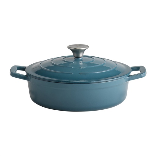 [506176] Geëmailleerde gietijzeren braadpan 2.5 liter 25.0x25.0x7.0cm Crème/turquoise