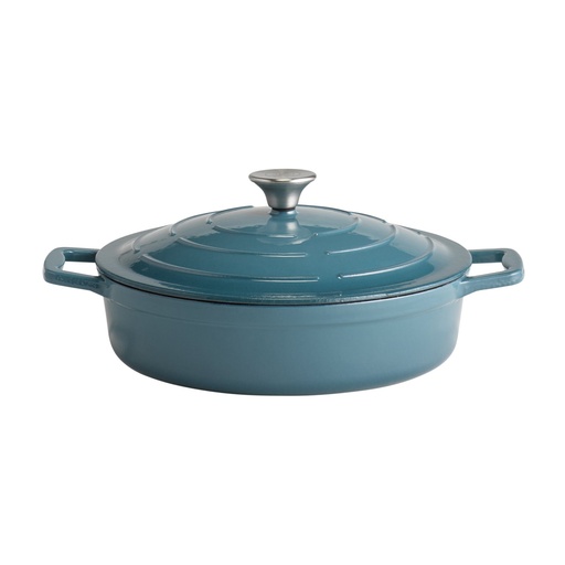 [506178] Gietijzeren Geëmailleerde Braadpan met Deksel 3.0 liter 28.0x28.0x7.0cm Crème buitenzijde Turquoise binnenzijde