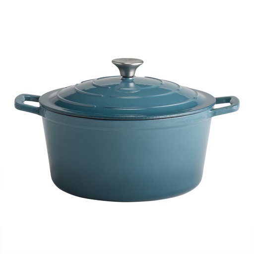 [506179] Gietijzeren geëmailleerde kookpan met deksel 28.0x13.0cm 6.0 liter crème met turquoise binnenkant