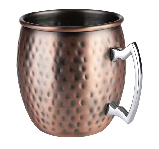 [506228] Moscow Mule Beker Set van 2 9.0x12.0x9.5cm Barre Antiek Koperlook Gehamerd RVS