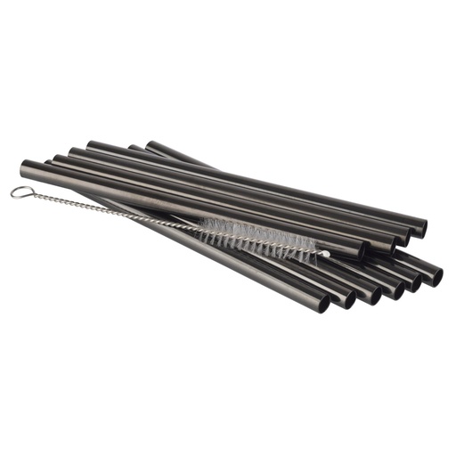[506236] 11-delige RVS Rietjes Set Ø 0.8x15.0cm Gunmetal look