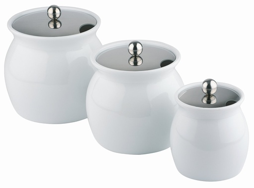 [506289] Dressingpot 17.5x17.5x15.0cm wit porselein met RVS deksel met inkeping