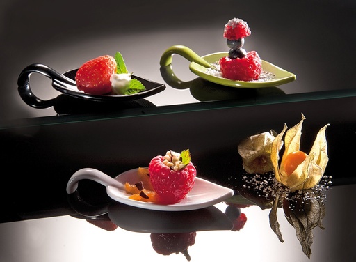 [506384] Amuselepel bladvormig melamine 10.0x4.5x1.0cm wit 50 stuks