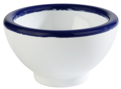 [506504] Melamine Kom 5.5x5.5x4.0cm emaille-look wit met blauwe rand