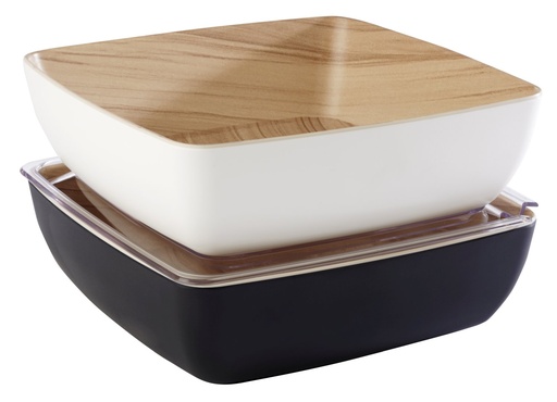 [506523] Schaal melamine met houtlook 25.0x25.0x7.5cm Frida Zwart