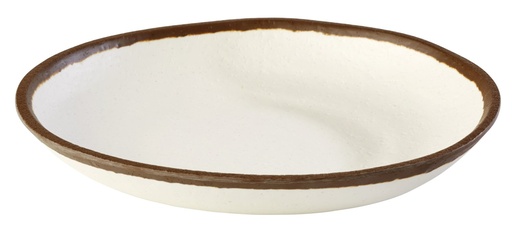 [506533] Melamine bord 20.5x20.5x3.0cm Crocker crème met bruine rand 0.5 liter