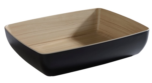[506545] Schaal GN 1/2 32.5x26.5x7.5cm Frida melamine binnenzijde houtdecor buitenzijde zwart
