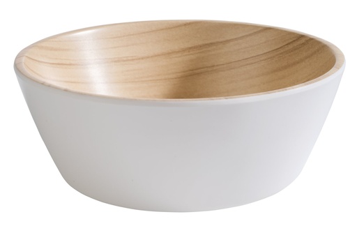 [506550] Kom Ø 15.0 H 5.5cm Frida wit melamine binnenzijde houtlook buitenzijde
