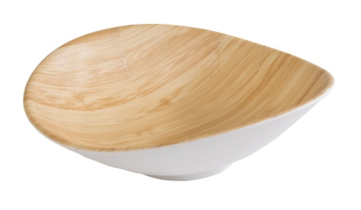 [506589] Kom met witte melamine binnenzijde en bamboe-look buitenzijde 17.5x15.5x5.5cm
