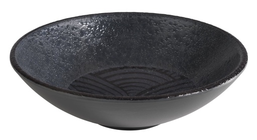 [506608] Kom Ø 17.5xH 5.0cm 0.5 liter Dark Wave zwart binnenzijde melamine buitenzijde decor