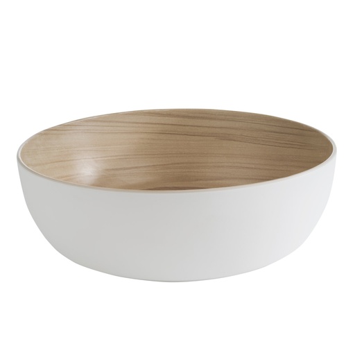 [506622] Kom 30.0x30.0x9.5cm Frida melamine binnenzijde houtoptiek buitenzijde wit