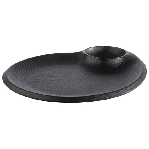 [506652] Melamine bord met geïntegreerde dipkom 30.0x25.0 H 2.5 Ø 9.0cm Nero zwart
