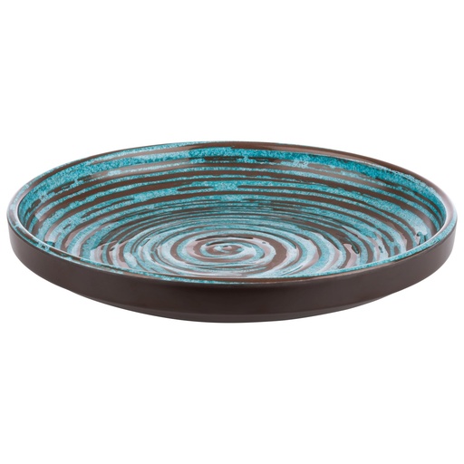 [506673] Melamine bord 23.0x23.0x3.5cm Cancun Turquoise met bruin decor (binnenzijde), bruine buitenzijde