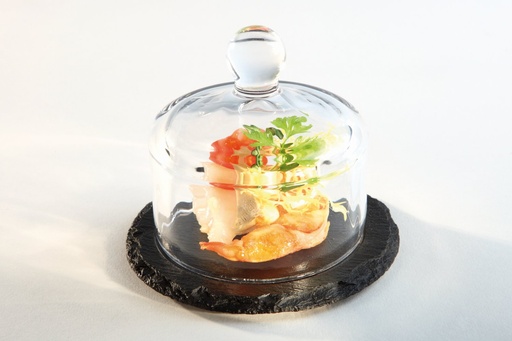 [506736] Natuurlijke leistenen serveerschaal 2-delige set met glazen deksel 0.6-0.9cm dik 10.5x10.5x9.5cm