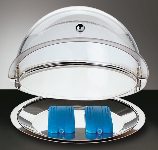 [506780] Thermoset 5-delig met diepe schaal 2 koelbakken en ronde rolkap 38.0x38.0x24.0cm Ø 38.0cm RVS