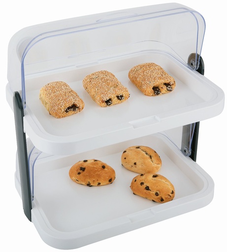 [506788] 8-delige tweetraps presentatievitrine inclusief rvs schaal 39.0x28.0cm en 4 koelboxen 44.0x32.0x44.0cm wit