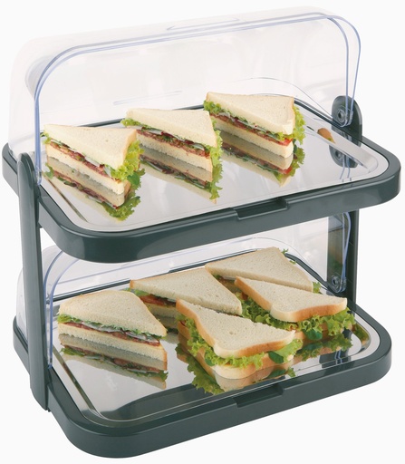 [506789] 2-traps vitrine 44.0x32.0x44.0cm met rvs schaal 39.0x28.0cm en 4.0 koelboxen zwart