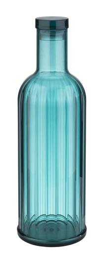 [506884] Kunststof karaf met siliconen strepen 1.0 liter 9.0x9.0x28.5cm MS turkoois