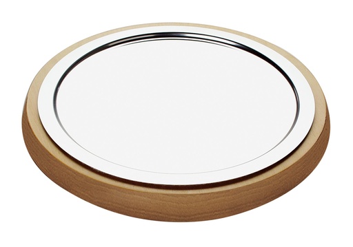 [506937] Gekoelde Buffetpresentatie 48.0x48.0x6.0cm met rond koelelement Ø48.0x6.0cm 1x houten box met plastic inzetstuk en 1x RVS schaal 38.0cm