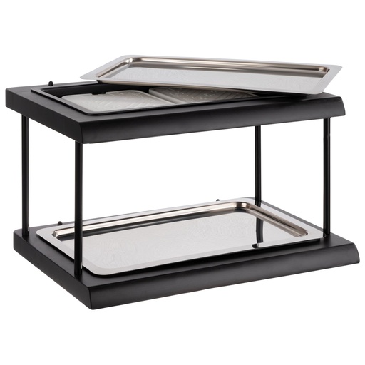 [506939] Gekoelde Buffetdisplay Set met 2 Zwarte Beukenhouten Bakken en Kunststof Koelinzetstukken 60.0x41.0x36.0cm